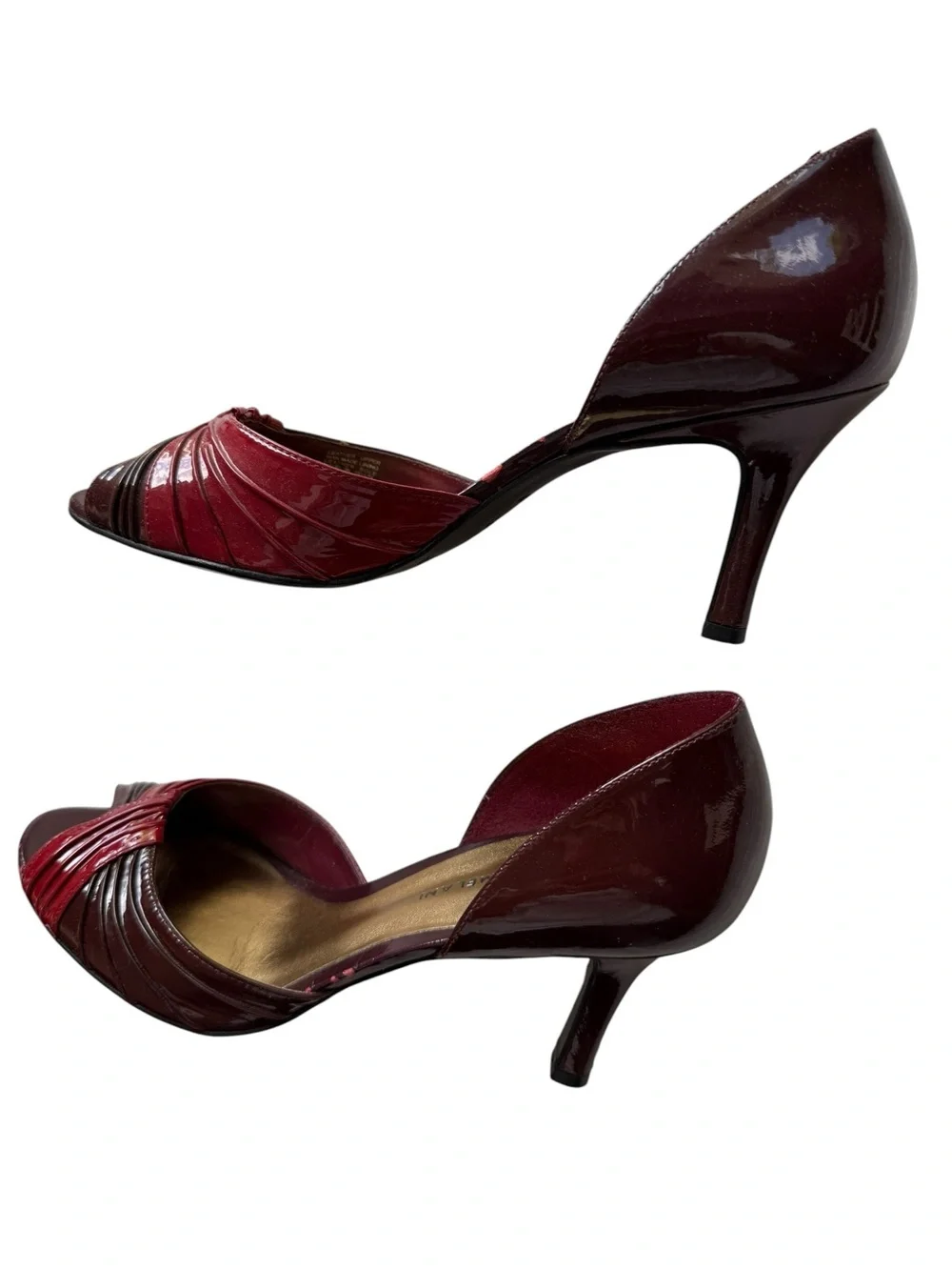 ANTONIO MELANI Burgundy Red Patent Leather D'Orsay Peep-Toe Heels Size 8.5 Voila